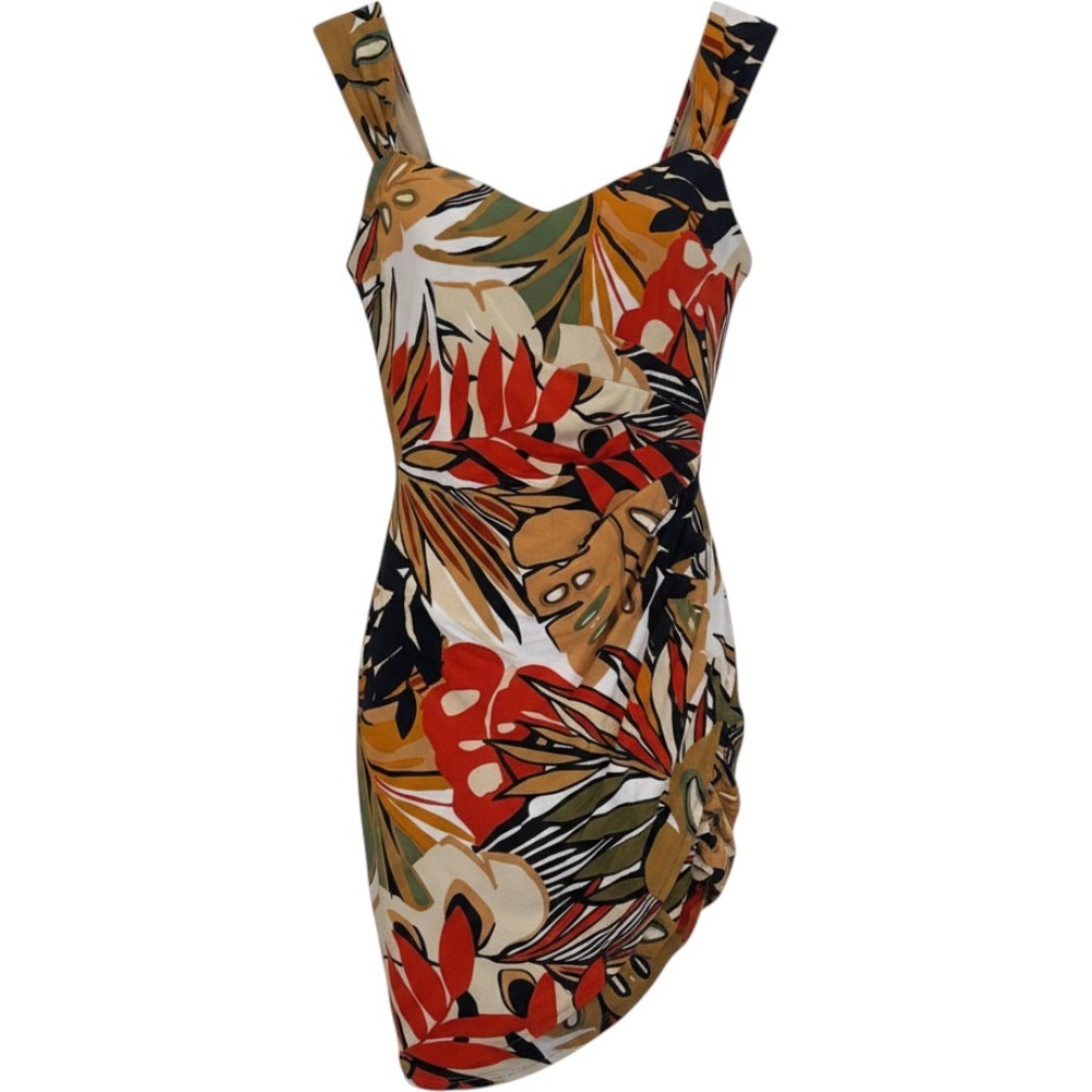 Cache Tropical Leaf Ruched Bodycon Dress Size 12 Multicolor